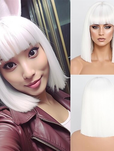  Kurze orangefarbene Bob-Perücken mit Pony, kurze gerade Bob-Perücke in Orange für Damen, Bob-Schnitt-Perücke, schulterlange Perücke, natürlich aussehende Cosplay-Perücke für die tägliche Party,