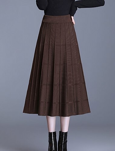  Dames Rok Lange rok Elegant Modieus Casual Midi Hoge taille Rokken Effen Met ruches Vakantie Straat Zwart Koffie Lente zomer Polyester