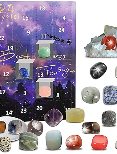  Calendrier de l'Avent de Noël, 24 pièces, boîte aveugle de minerai, calendrier de l'Avent en cristal, roches, minéraux, fossiles, calendrier de l'Avent pour enfants et adultes, cadeaux de Noël