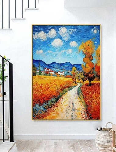  Ölgemälde im Van-Gogh-Stil, handgemalte Wandkunst, abstrakte Messermalerei, Landschaft, ländliche Heimdekoration, dekorative Rolle, Leinwand, rahmenlos, ungedehnt