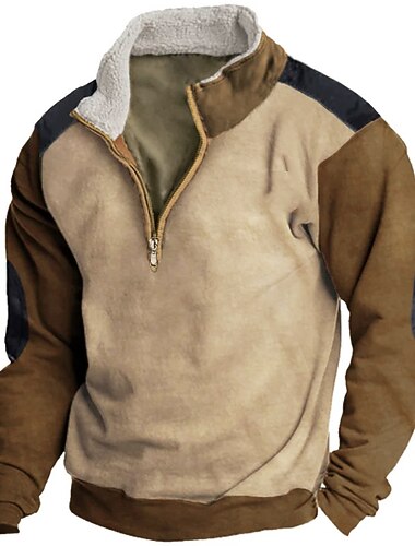  Pánské Mikina Mikina na zip Taktická Trávová zelená Šedá Poloviční zip Barevné bloky Slátanina Sporty a outdoor Denní Dovolená Polyester Vinobraní Na běžné nošení Tenké rouno Podzim zima Oblečení