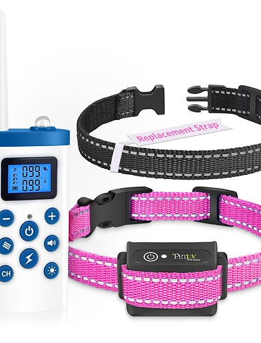  Shock Collar with Remote Automatic Bark Collar for Large Dogs Auto Bark Collar with IP67 Waterproof Electric Collar with 2 Replacement Straps (Blue)