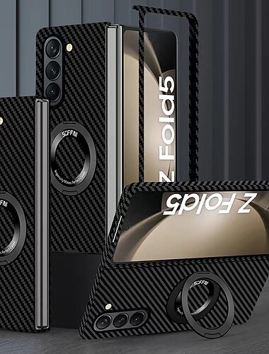  telefone Capinha Para Samsung Galaxy Dobra Z 7 Dobra Z 6 Z Fold 5 Z Fold 4 Z Fold 3 Capa articulada Com Suporte Proteção de corpo inteiro Suporte para carregamento sem fio Fibra de carbono