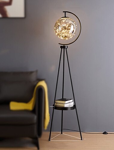  dekorasjon gulvlampe stativ gulvlys med hylle og glass lampeskjerm moderne led stående lampe midt i århundret stående lys med bord for kontor gulvlampe 110-240v
