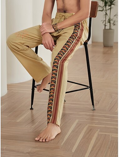  Voor heren Kleurenblok Grafische prints Linnen broek Broek Zomerbroek Medium Taille Etnische stijl Retro vintage Casual Dagelijks Feestdagen Trekkoord Elastische taille 3D-afdrukken Lente zomer