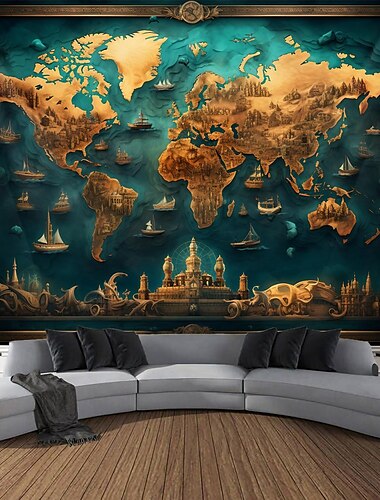  Internationale Karte Vintage hängende Wandteppich Kunst große Wandteppich Wanddekor Foto Hintergrund Decke Vorhang Zuhause Schlafzimmer Wohnzimmer Dekoration Wandtuch XXL Natur