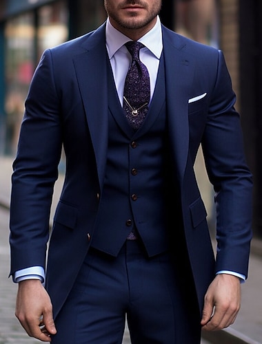  Black Burgundy Navy Blue Men's Wedding Suits 3 Piece Solid Colored Slim Fit Single Breasted Two-buttons 2024