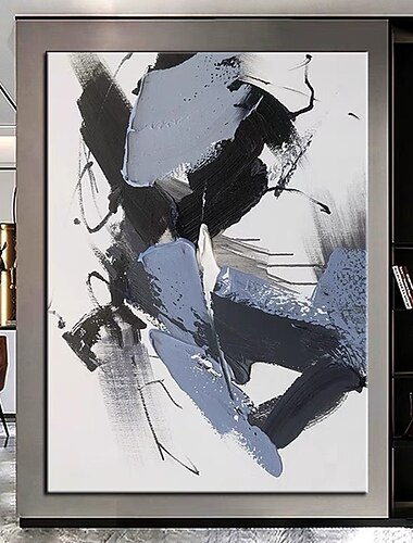  100% met de hand geschilderd olieverfschilderij kunst aan de muur aritist handgemaakt groot abstract zwart-wit schilderij zwart-wit textuur kunst origineel olieverfschilderij op canvas decor opgerold