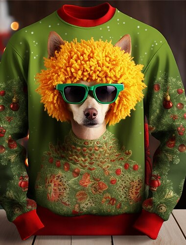  Herre Grafisk Hund god jul Gensere Genser Genser for genser Langermet Genser Crew-hals Mote Daglig Fritid 3D-utskrift Feriereise Ferie Ut på byen Trykt mønster Vår & Vinter