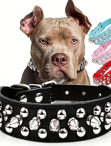  Hundehalsband mit Spikes – weiches PU-Leder mit Pilznieten und Spike-Nieten – verstellbares und langlebiges Trainingshalsband für Mädchen und Jungen