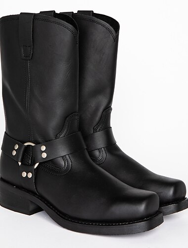  braune Motorradstiefel aus Kunstleder im Used-Look für Herren – klassischer Harness-Stil mit robuster Konstruktion für Biker und Freizeitkleidung