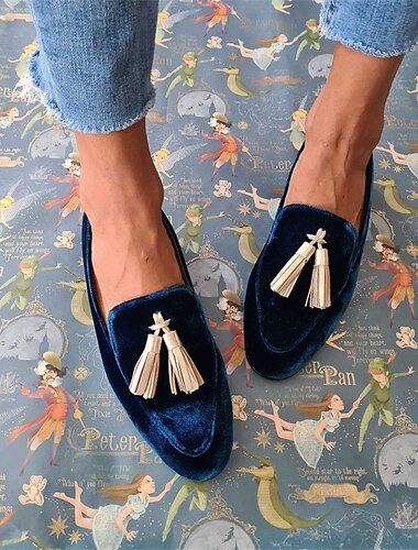  Per donna Slip-On Mocassini Stivali con plateau Taglie forti Mules mocassini Giornaliero Tinta unica Piatto Punta tonda Vintage Informale Footing Finto camoscio PU Mocassino Blu scuro Azzurro chiaro