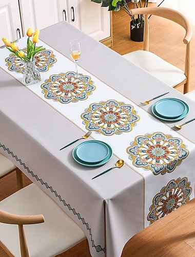  Nappe imperméable en pvc, nappe rectangulaire résistante à l'huile, couverture de table pour fête, repas en famille, restauration