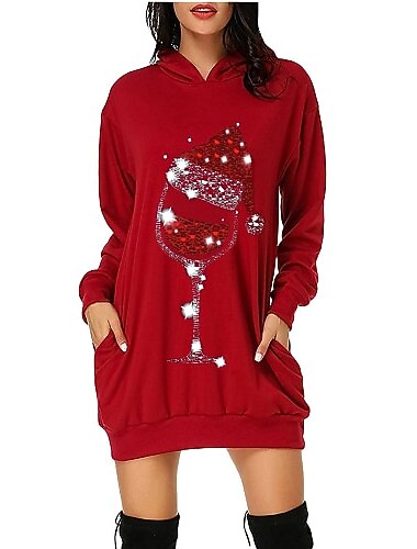  عيد الميلاد المجيد بابا نويل فساتين هوديي Pullover كلاسيكي أساسي كاواي من أجل نسائي للبالغين كريسماس عيد الميلاد السنة الجديدة طباعة ثلاثية الأبعاد مناسب للبس اليومي