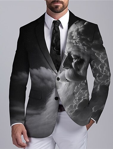  sacouri pentru bărbați de Crăciun cu imprimeu de Moș Crăciun Blazer de haină abstractă de afaceri de Crăciun cald respirabil îmbrăcăminte de lucru confortabilă la serviciu ieșire cu nasturi imprimeu
