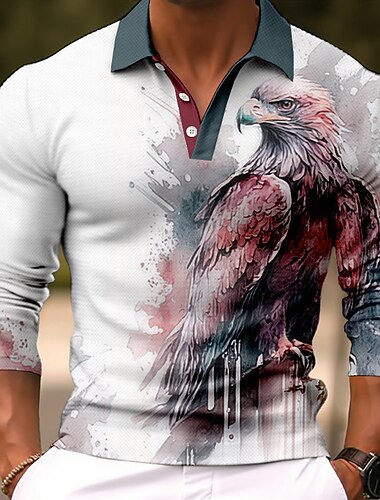  Miesten Kotka Poolopaidat Golfpaita Pitkähihainen Poolopaidat Kauluspaidat Vapaa-aika Hauska Katuvaatteet Lomavaatteet Juhla-asut 3D-tulostus Napit Keltainen Rubiini Apila