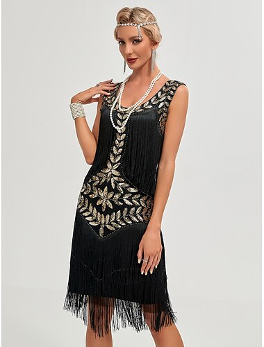  Roaring jaren '20 Jaren 1920 vakantie jurk Flapper jurk Jurken Gemaskerd Bal The Great Gatsby Charleston Bruiloftsgast Pailletten Kwastje Dames Nieuwjaar Maskerade Bruiloft Bruiloft gast Feest