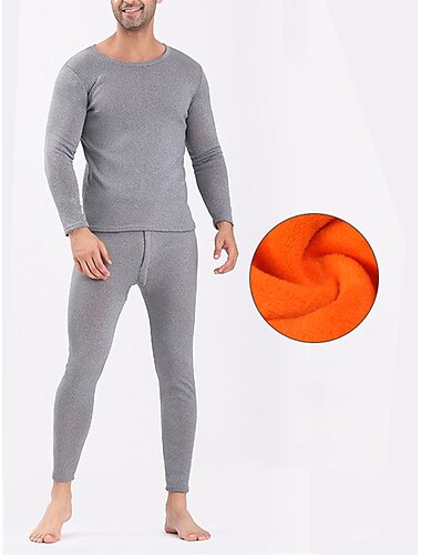  Herren Thermounterwäsche Schlafanzüge Thermounterwäsche Set 2 Stück Glatt Warm Modisch Brautkleider schlicht Heim Täglich Bett Polyester Vlies Komfort Warm Weich Rundhalsausschnitt Langarm T Shirt