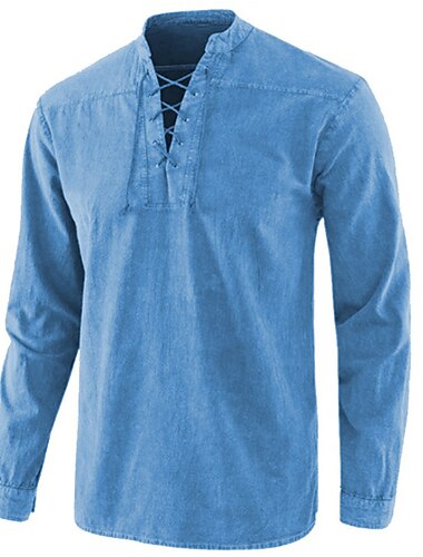  Per uomo Camicia Camicia estiva Camicia con colletto a fascia Nero Verde chiaro Verde militare Rosso Blu marino Manica lunga Liscio Colletto Mao Informale Giornaliero Lacci Abbigliamento Denim Di