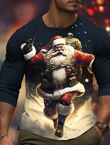  Jul Herre Grafisk julenissen T skjorte Langermet T skjorte 3D-utskrift Crew-hals Skjorte Mote Designer Fritid Sport & Utendørs Ferie Ut på byen Svart Gul Burgunder Vår & Vinter Klær S M L XL 2XL 3XL