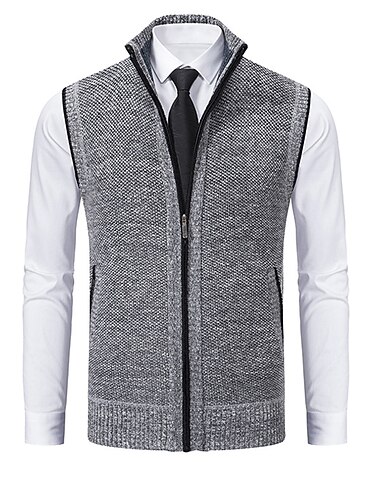  Herren Pullunder Zip Pullover Reißverschluss Herren Pullover Gerippt Stricken Standard Strick Glatt Ständer Warm-Ups Moderne zeitgenössische Freizeitskleidung Ausgehen Bekleidung Winter Schwarz