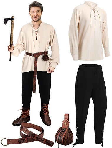  Retro Vintage Mittelalterlich Renaissance Hose Outfits Taillengürtel Ren Faire Pirat Wikinger Herren Vikinger Fantasie Halloween Karneval Maskerade Karneval Leistung Maskerade Erwachsene Hemd Hose