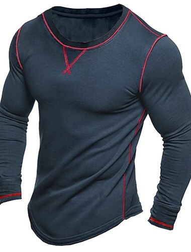  Per uomo Maglietta Camicia a Maniche Lunghe Manica Lunga Girocollo Primavera & Autunno Semplice Vintage Designer Essenziale Patchwork Vacanza Streetwear Uscire Blu marino Maglietta Top per Uomo
