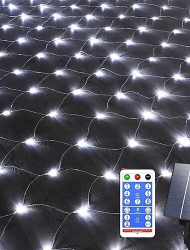  Solar-Gitterleuchte mit Fernbedienung mit 8 Funktionen, wasserdichte Rasenbeleuchtung für Feiertage, Hochzeiten und Halloween im Freien, Weihnachtsdekoration, erhältlich in 6 x 4 m (672 LEDs), 3 x 2 m (192 LEDs) und 1,5 x 1,5 m (96 LEDs)"