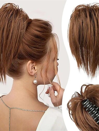  Y2K-Haarteil mit unordentlichem Dutt, Krallenclip im Haarknoten, synthetischer, gewellter, lockiger Chignon-Haarknoten für Frauen, Verlängerungen, zerzauste Hochsteckfrisur, Haarknoten, Krallenclip,
