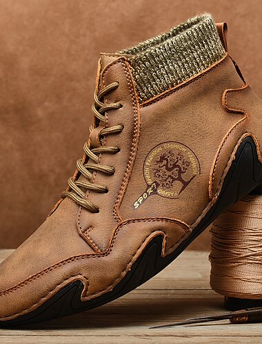  Botines vintage de caña alta para hombre: zapatos casuales con cordones para exteriores con suela antideslizante para senderismo y uso diario