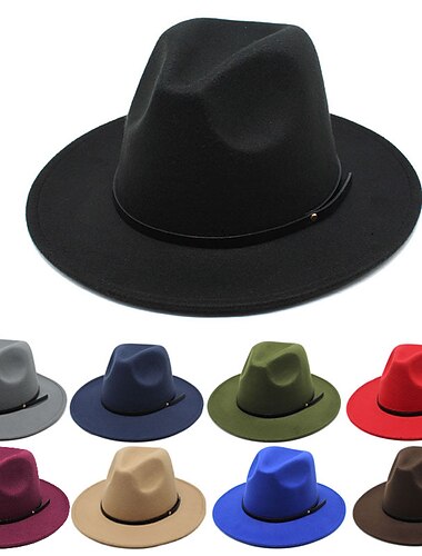  כובע ג'אז כובע צמר צמר שחור וינטג' כובע ג'אז צמר שטוח כובע שטוח
