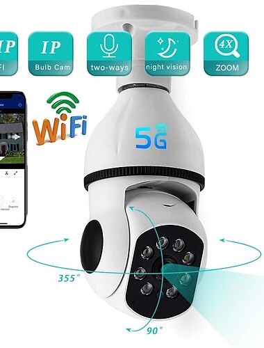  5g wifi surveillance 360 rotation suivi automatique caméra panoramique sans fil e27 ptz caméra cctv ir vision nocturne détection de mouvement audio bidirectionnel