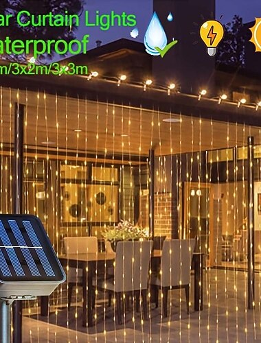  1 Stück Solar LED Vorhanggirlande am Fenster Außen wasserdichte Feenlichter 8 Beleuchtungsmodi für Festival Neujahrsdekoration LED Lichter Dekoration Halloween Dekorationslichter Außen Leder