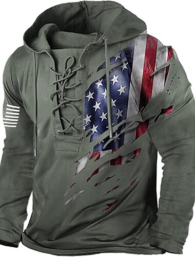  4 juli 2026 250e Memorial Day Mannen Vintage Retro Streetwear VS Vlag Hooded Lange Mouw Hoodie Sweatshirt Casual Dagelijks Straat