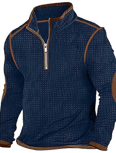  Per uomo Maglietta Waffle Camicia a nido d'ape Maglietta Maglia Mezza Zip Manica Lunga Mezza zip Primavera & Autunno Blocco di colori Vintage Designer Essenziale Patchwork Vacanza Streetwear Uscire