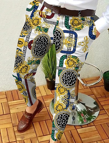  Per uomo Pantaloni Chino Pantaloni da jogger Tasche Stampa Gamba dritta Reticolo Stampe astratte Comfort Esterno Giornaliero Per uscire Di tendenza Streetwear Bianco Giallo
