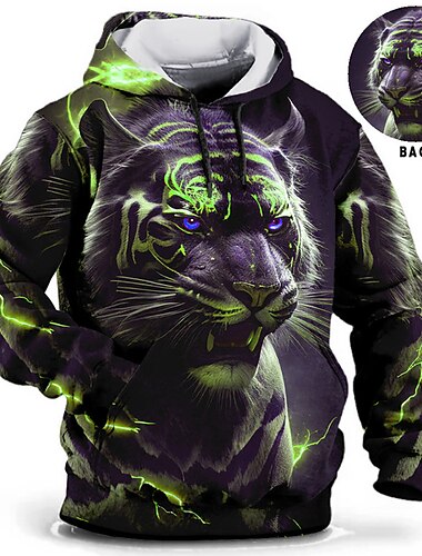  Herren Tier Tiger Hoodie Sweatshirt Kapuze Hoodies Pullover Zur Seite fahren Langarm Sweatshirt mit Kapuze Mit Kapuze Täglich 3D-Druck Festtage Ausgehen Strassenmode Benutzerdefinierter Druck Blau