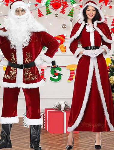  Дед Мороз Mrs.Claus Костюмы Санта Клауса Косплэй костюмы Подходящие семьи и пары Муж. Жен. Рождество Маскарад Рождественский сочельник Рождество Косплей Костюм Одинаковые семейные наряды Взрослые