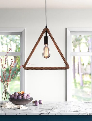  Lustre pendente de led, luminária de corda de cânhamo, lustre industrial vintage, lâmpada de base e27 para bar, café, restaurante, jantar, luz de teto, lustre de lâmpada suspensa 110-240v
