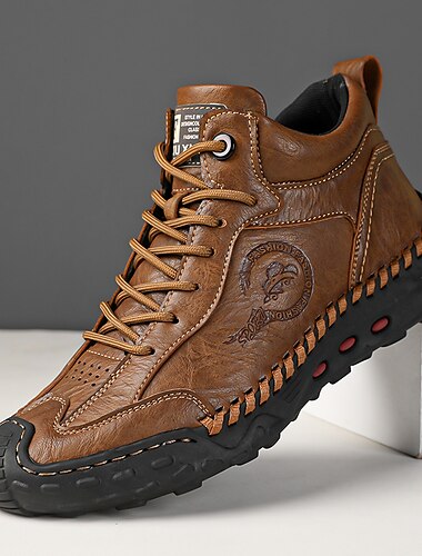  bottes d'extérieur décontractées à lacets en cuir pour hommes avec semelle durable - élégantes et confortables pour la randonnée ou le quotidien