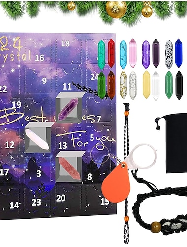  sten presentförpackning adventskalender, ädelsten 24 dagars nedräkningskalender, jul adventskalender polerade samling leksaker för geologientusiaster och samlare av kristallpärlor