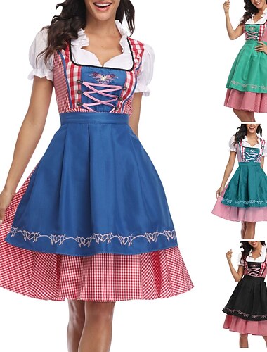  Carnaval Oktoberfest bier Kostuum Jurken Dirndl Trachtenkleider Oktoberfest / bier hulp in de huishouding Bavarian Duits München Weiden Dames Doek in traditionele stijl Kleding Schort