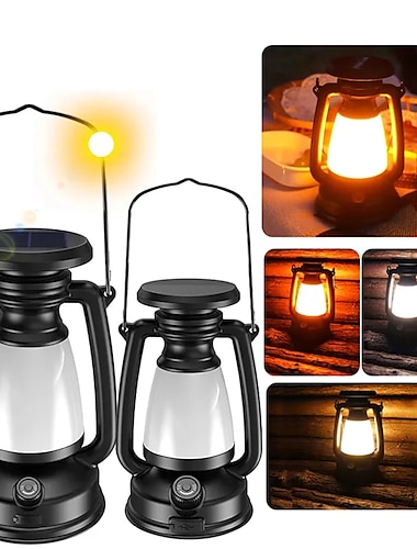  Nueva lámpara retro tricolor led fuente de luz de atenuación continua portátil colgante carga solar usb iluminación exterior para acampar 1 ud.