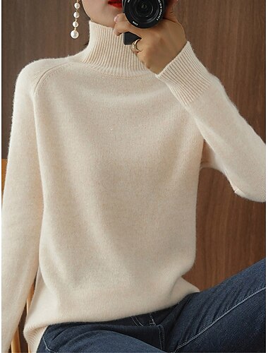  Damen Pullover Modisch Strassenmode Brautkleider schlicht Feste Farbe Gerippt Ständer Strick Langarm Normale Oberteile Stricken Outdoor Täglich Festtage Schwarz Weiß Herbst Winter