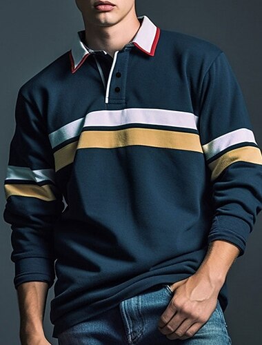  Męskie Naszywka Polo do rugby Długi rękaw Koszulki polo Suwak Codzienny Na zewnątrz Codzienne Streetwear 3D Nadruk Jesień i zima Czerwony Granatowy Ciemnoniebieski