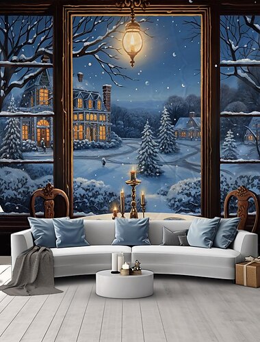  arazzo da appendere all'albero del paese delle meraviglie invernale, grande arazzo, decorazione murale, fondale fotografico, coperta, tenda, casa, camera da letto, soggiorno, decorazione, vista dalla