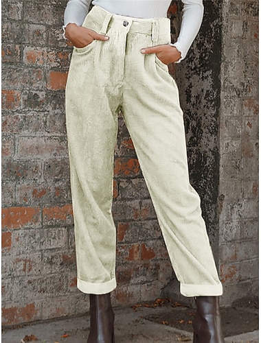  spodnie damskie sztruksowe spodnie proste sztruksowe na całej długości moda streetwear codzienny ryżowy biały czarny m l jesień zima