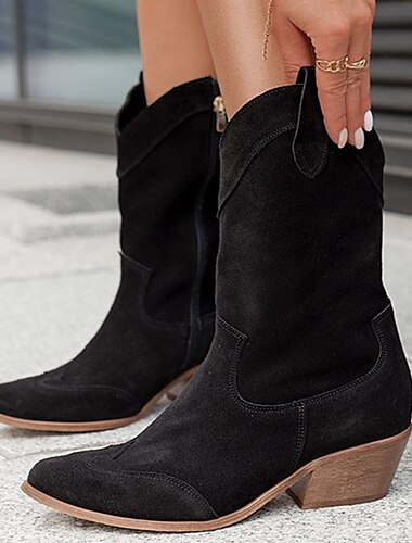  Damen Western-Cowboystiefel aus Wildlederimitat in Hellbraun, Stiefel im Vintage-Stil mit halbhoher Schafthöhe und seitlichem Reißverschluss für Rodeo und Freizeit
