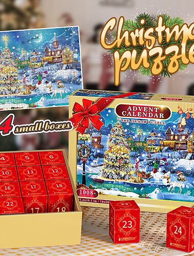  Adventní kalendář 2025 Vánoční skládačky Vánoční noční puzzle 24 částí 1008 dílků skládanky pro dospělé teenagery děti skládačky Vánoční puzzle Vánoční dárek