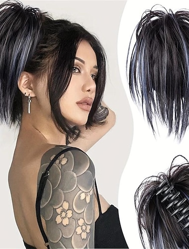  Y2k moño desordenado pieza de pelo clip de garra en moño de pelo sintético ondulado rizado moño de pelo para mujeres extensiones despeinado moños de pelo clip de garra cola de caballo postizos pelo